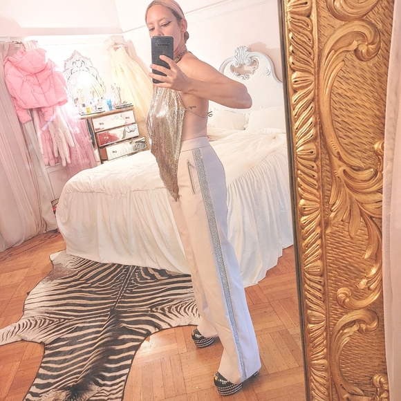 Area NYC pale pink cream tuxedo crystal pants sz6 - Picture 3 of 12